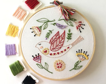 Embroidery Kit - Folk Art Bird And Flowers Embroidery Kit