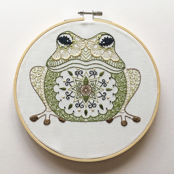 Motif de broderie grenouille - Tissu préimprimé pour la broderie