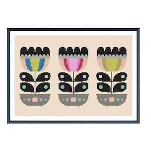 Retro Flower Cross Stitch Kit, Abstract, Mid-Century