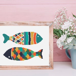 Fish Cross Stitch Kit - Folk Art Cross Stitch, Cross Stitch Fish, Simple Cross Stitch Kit