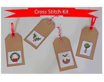 Christmas Gift Tags Cross Stitch Kit - Make Your Own Traditional Christmas Gift Tags, Simple Christmas Cross Stitch, DIY Christmas Labels