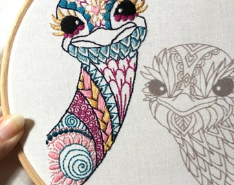 Ostrich Embroidery Pattern - Pre-Printed Fabric for embroidery