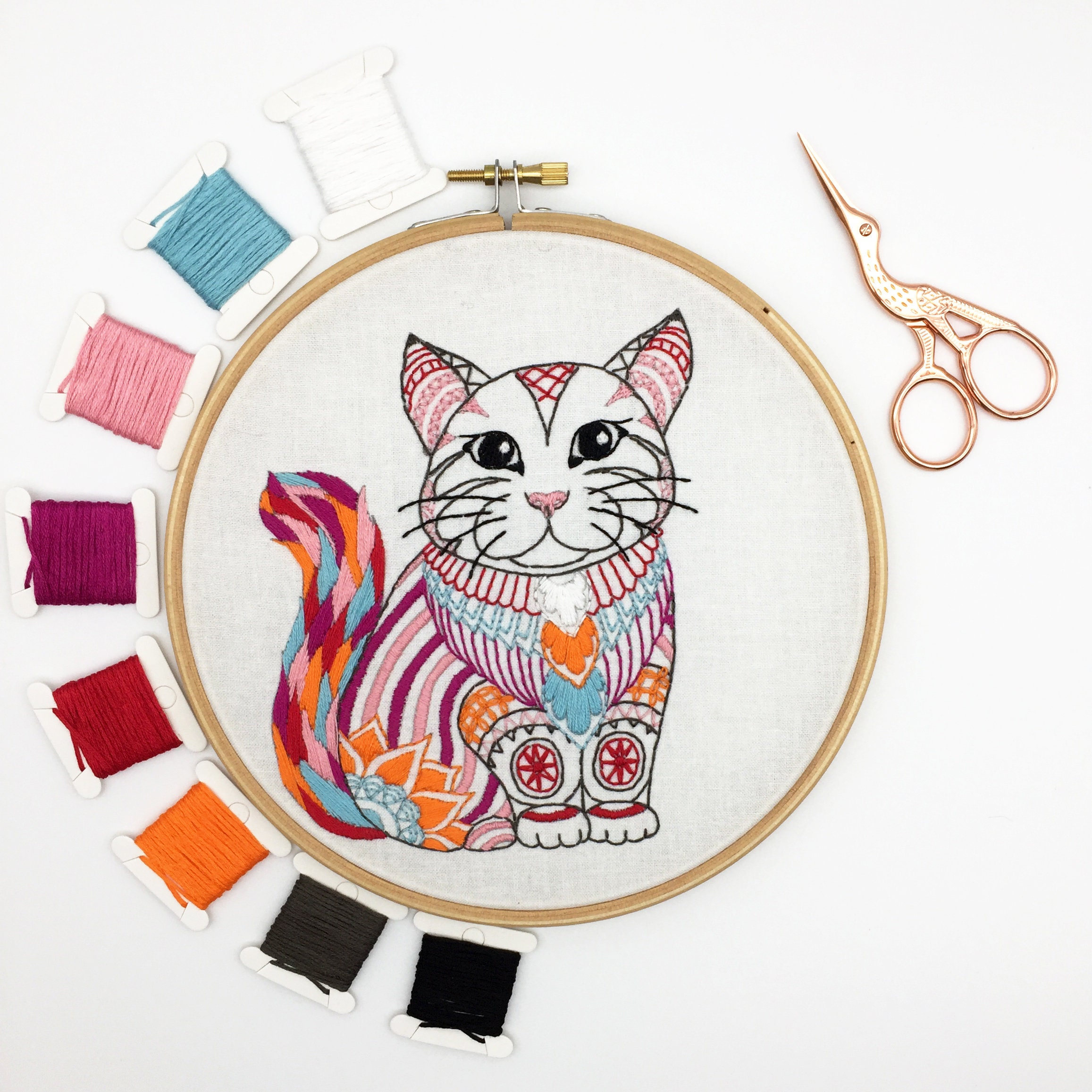 Happy Cat Hand Embroidery Kit - Stitched Modern