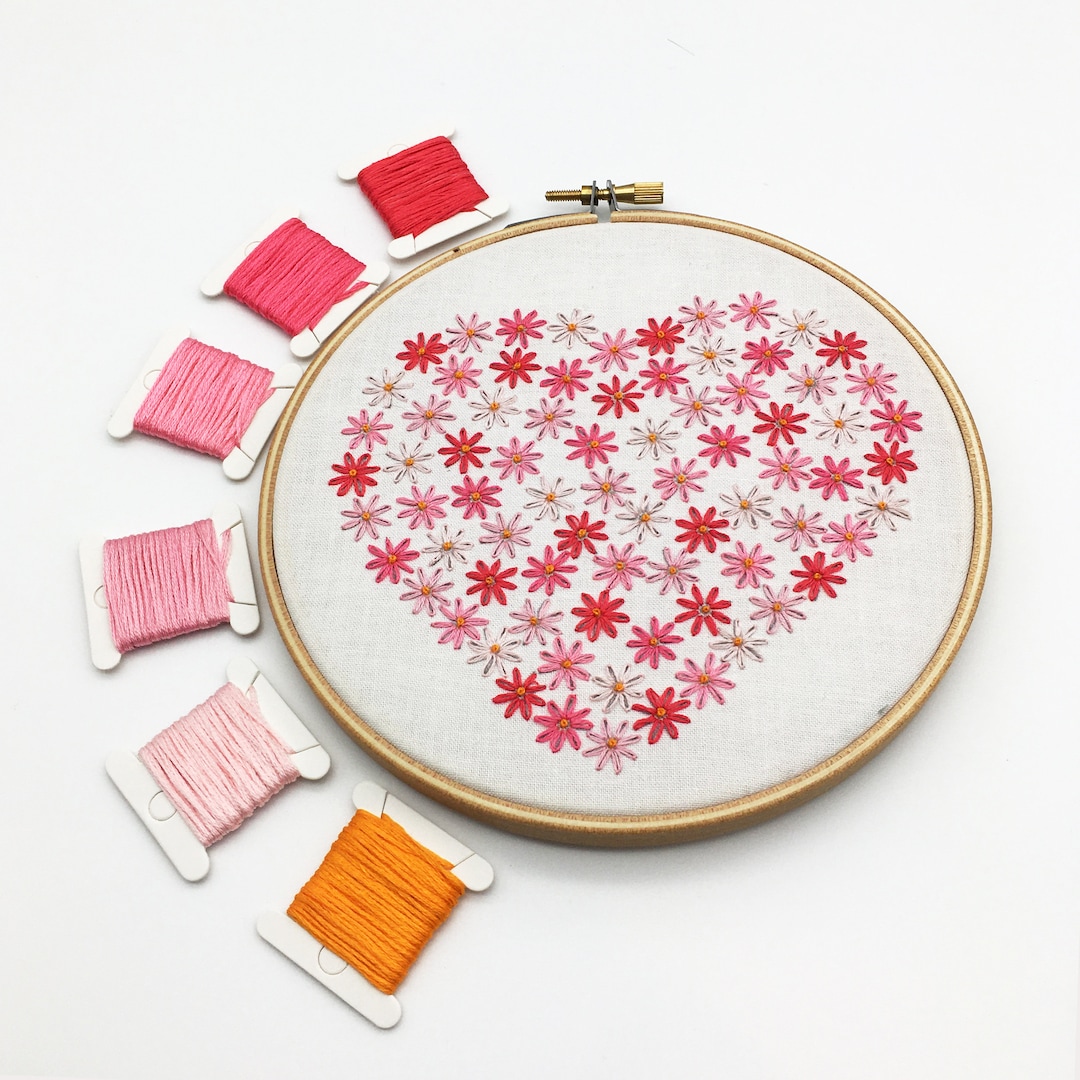 Heart Embroidery Kit Lazy Daisy Heart Embroidery Kit Etsy