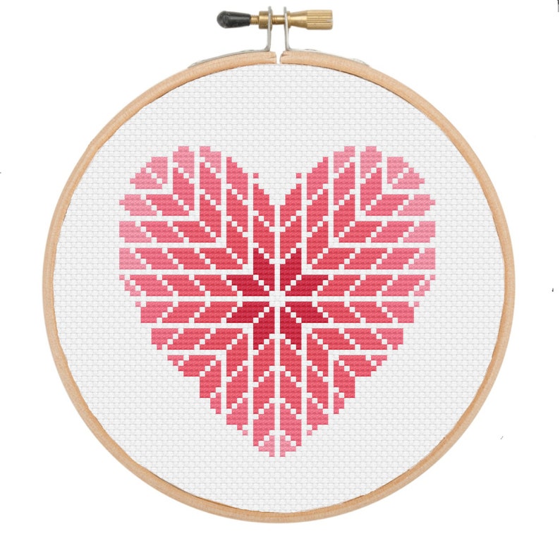 pink 3 geometric cross stitch heart patterns ** instant download** cross stitch PDF pattern hearts set of 3
