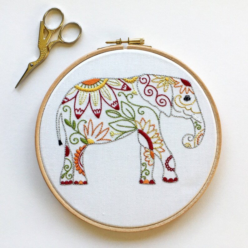 Embroidery Pattern Elephant Embroidery Downloadable PDF Etsy