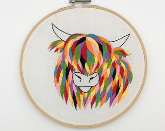 Highland Cow Embroidery Pattern - Pre-Printed Fabric for embroidery