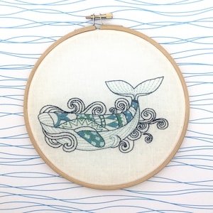 Whale Embroidery Pattern - Pre-Printed Fabric for embroidery