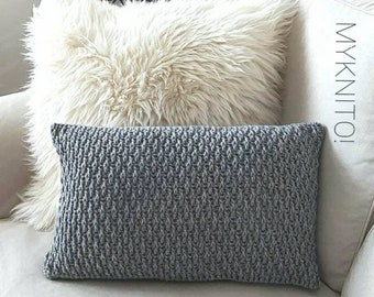 Knitted cushion, wool, alpaca, medium grey, decorative cushion, knitted, cushion cover, hand-knitted