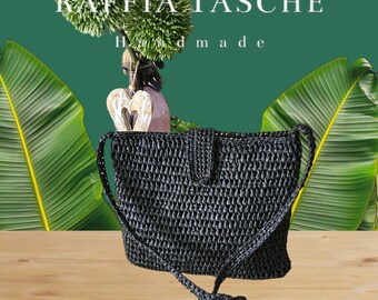 Raffia bag, black, boho, raffia bag, crossbody bag, crocheted, shoulder bag