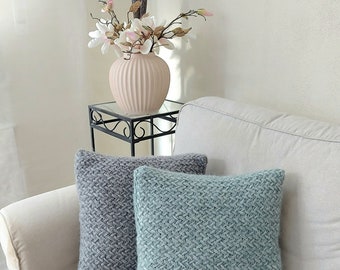 Knitted cushion, alpaca, sage, chunky knit, decorative cushion, knitted, cushion cover