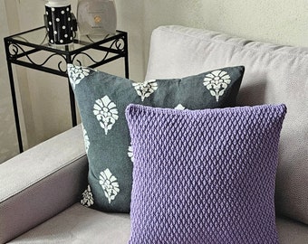 Knitted cushion, cotton, purple, decorative cushion, pillow, knitted, cushion cover