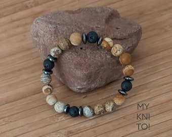 Beaded bracelet, jasper, natural stone, unisex, elastic, semi-precious stone, women's, men's, bracelet