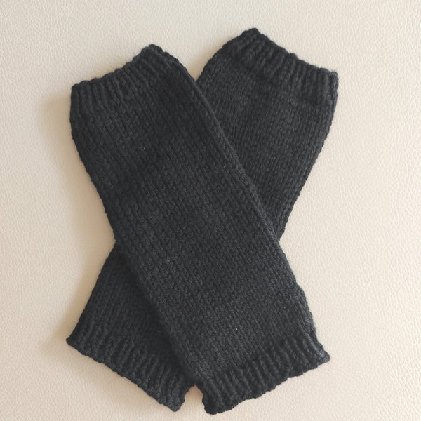 Armstulpen, Wolle, schwarz, unisex, Pulswärmer, gestrickt, fingerlose  Handschuhe, grau,  mit Daumenloch