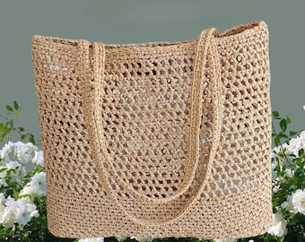 Raffia bag, boho bag, beige, shoulder bag, natural, raffia bag, crocheted, raffia