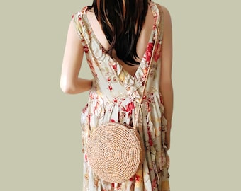 Raffia bag, beige, round, boho bag, raffia bag, natural, crossbody bag, crocheted