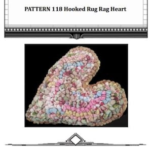 May include: A heart-shaped hooked rug made from colorful fabric scraps. The rug is a light pink, blue, and yellow color. The rug is a handmade craft item.