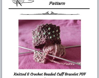 Knit & Crochet Beaded Cuff Bracelet PDF Pattern Only Thewarehouseshelf Knitted Pattern