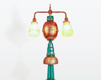 Handmade Recycled Copper Teal Floor Lamp (Local Pickup Only)