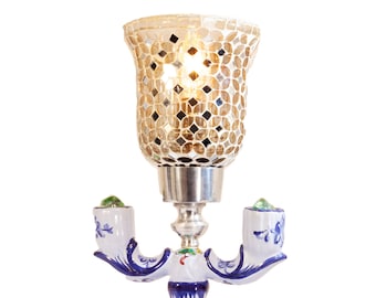 Handmade Recycled Portuguese Two Arm Candelabra Lamp