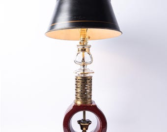 Handmade Recycled Red Brass Circle Table Lamp