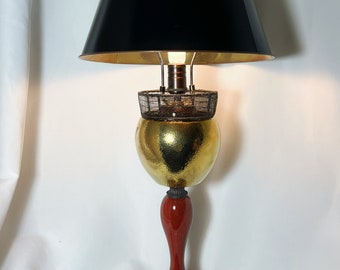 Handmade Recycled Black, Red + Gold Table Lamp
