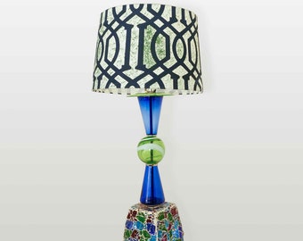 Handmade Recycled Blue Green Mosaic Table Lamp