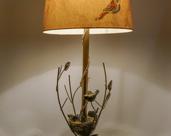 Handmade Recycled Birds and Brass Table Lamp