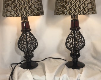 Handmade Recycled Pair Black Scroll Lamps
