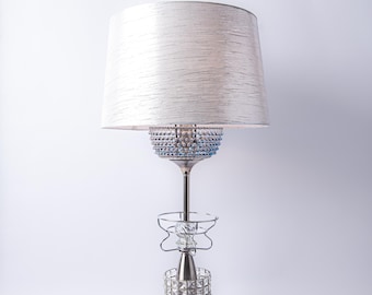 Handmade Blue Beads and Chrome Table Lamp