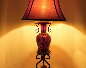 Handmade Recycled Red Mosaic Table Lamp