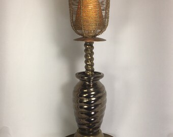 Handmade Recycled Swirly Brass Basket Lamp