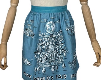 Original 1960's Blue, Black and White Cotton Pinny from New York World's Fair 1964 1965 - Waist 26