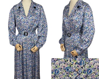 Reproduction 1940's Belted Day Dress Made from 1940's French Floral Rayon Fabric - Bust 40