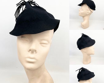 Charming Original 1940's Black Felt Hat with Neat Tassel Detail