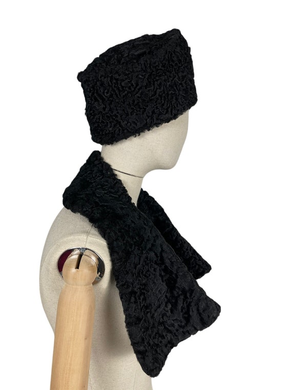 Original 1930's Black Astrakhan Hat and Scarf - R… - image 6