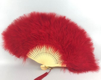 Original 1920s Red Marabou Feather Fan - Antique Flapper Fan
