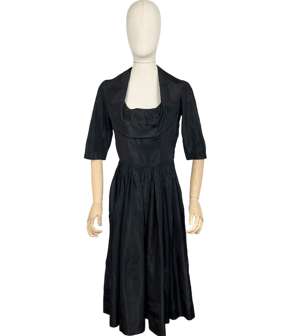 Original 1950's Inky Black Taffeta Cocktail Dress… - image 5