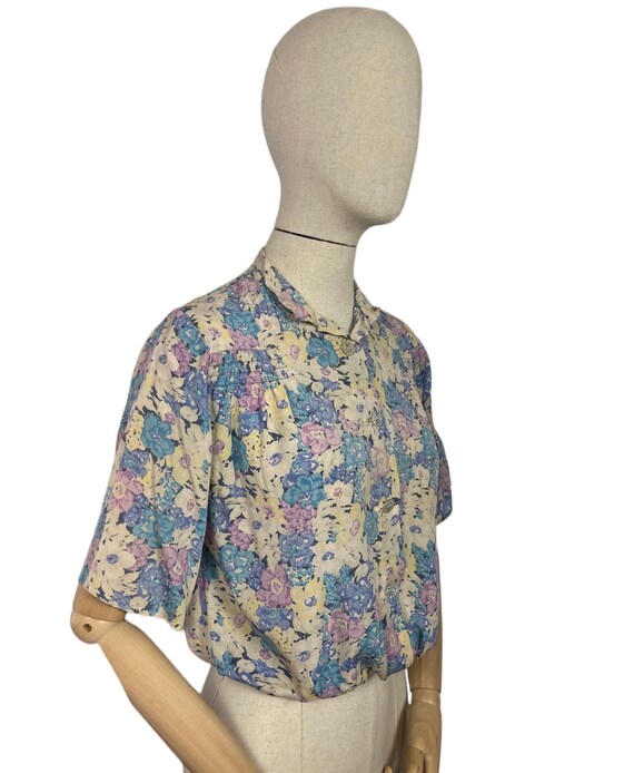 Original 1930's Pure Silk Blouse in Muted Floral … - image 4