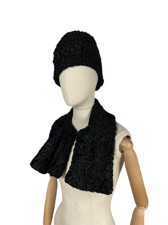 Original 1930's Black Astrakhan Hat and Scarf - R… - image 3