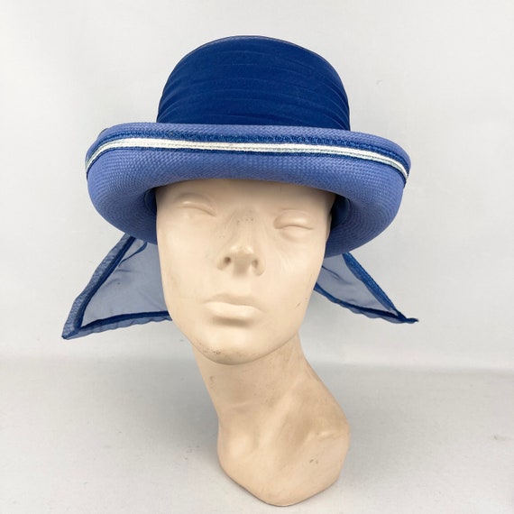 Original 1960's Cornflower Blue Straw Hat with Ov… - image 2
