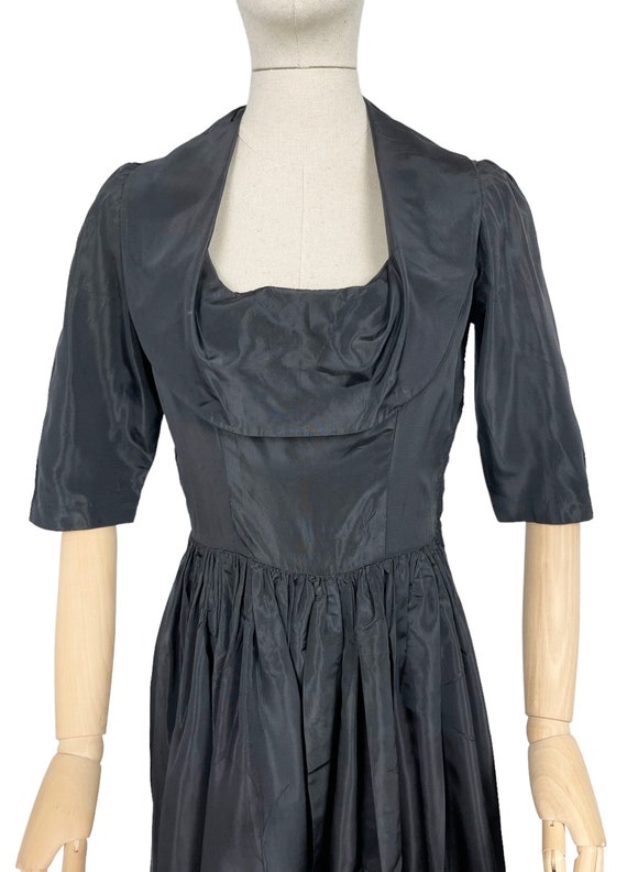 Original 1950's Inky Black Taffeta Cocktail Dress… - image 9