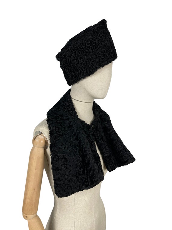 Original 1930's Black Astrakhan Hat and Scarf - R… - image 4