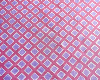 Original 1940's Pink Floppy Cotton Dressmaking Fabric with Check in Purple and White - 33" x 60"