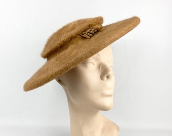 Original 1950s Milk Chocolate Brown Felt Platter Hat with Grosgrain Trim