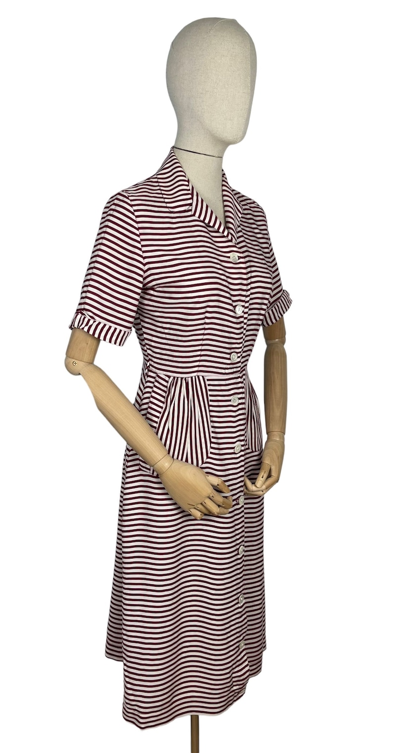 Original 1940s CC41 Burgundy and White Floppy Cotton Day Dress with Pockets Bust 36 image 2