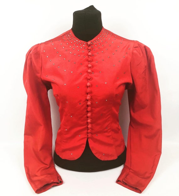 Original 1940s Red Paste Studded Jacket - Bust 38”