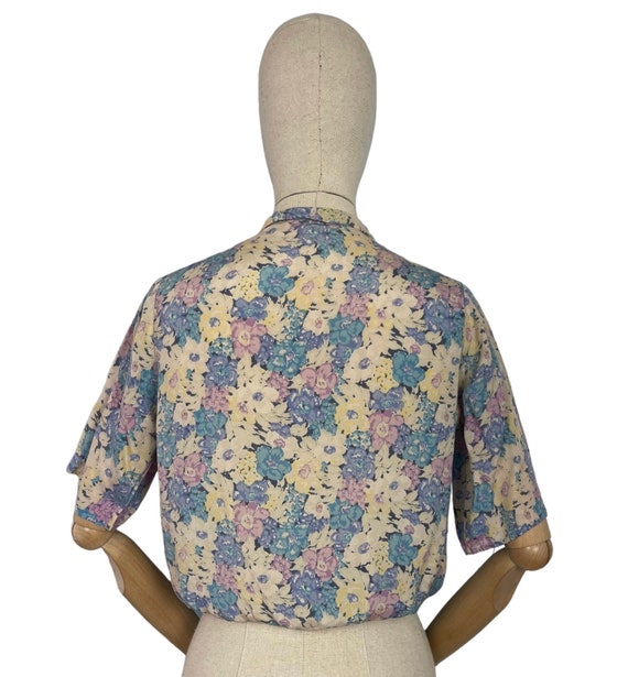 Original 1930's Pure Silk Blouse in Muted Floral … - image 3
