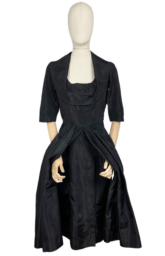 Original 1950's Inky Black Taffeta Cocktail Dress… - image 2