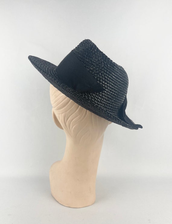 Original 1930s or 1940s Black Straw Hat with Pret… - image 4